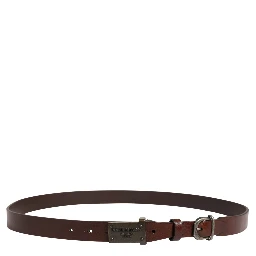 Brown Leather Logo Metal Buckle Men Belt