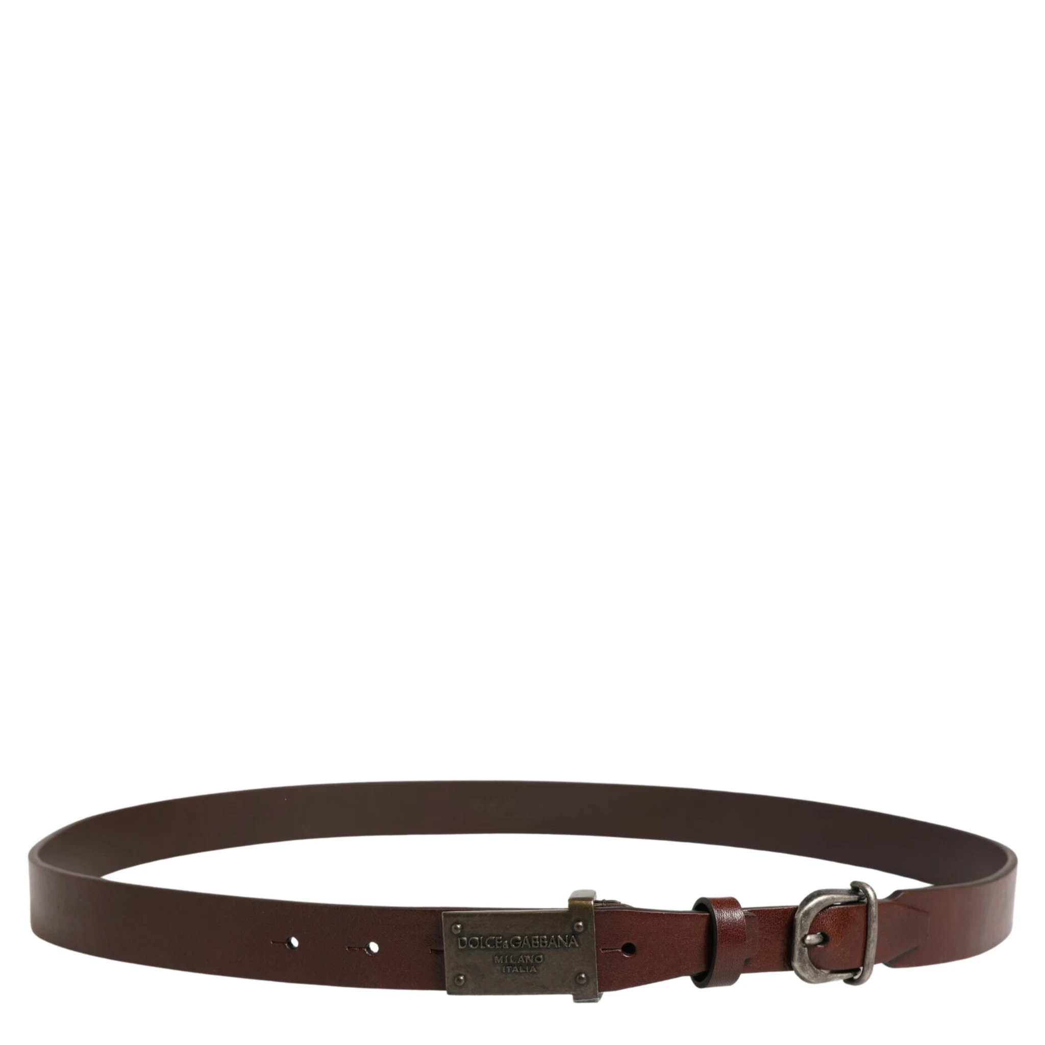 Brown Leather Logo Metal Buckle Men Belt