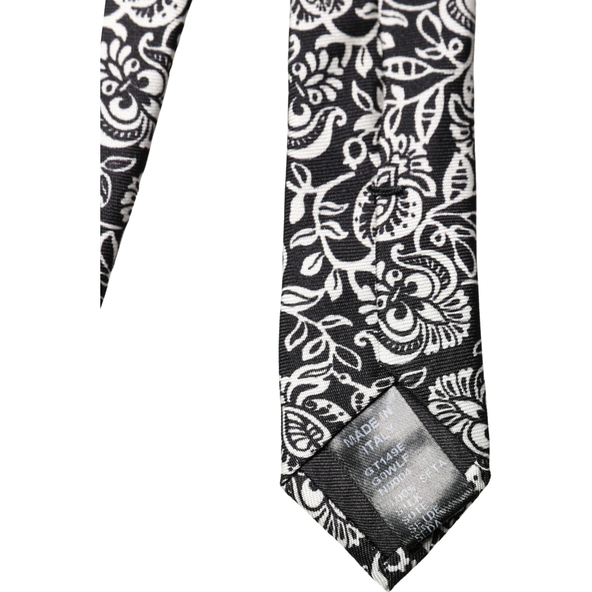 Black White Floral Fantasy Silk Adjustable Necktie Tie