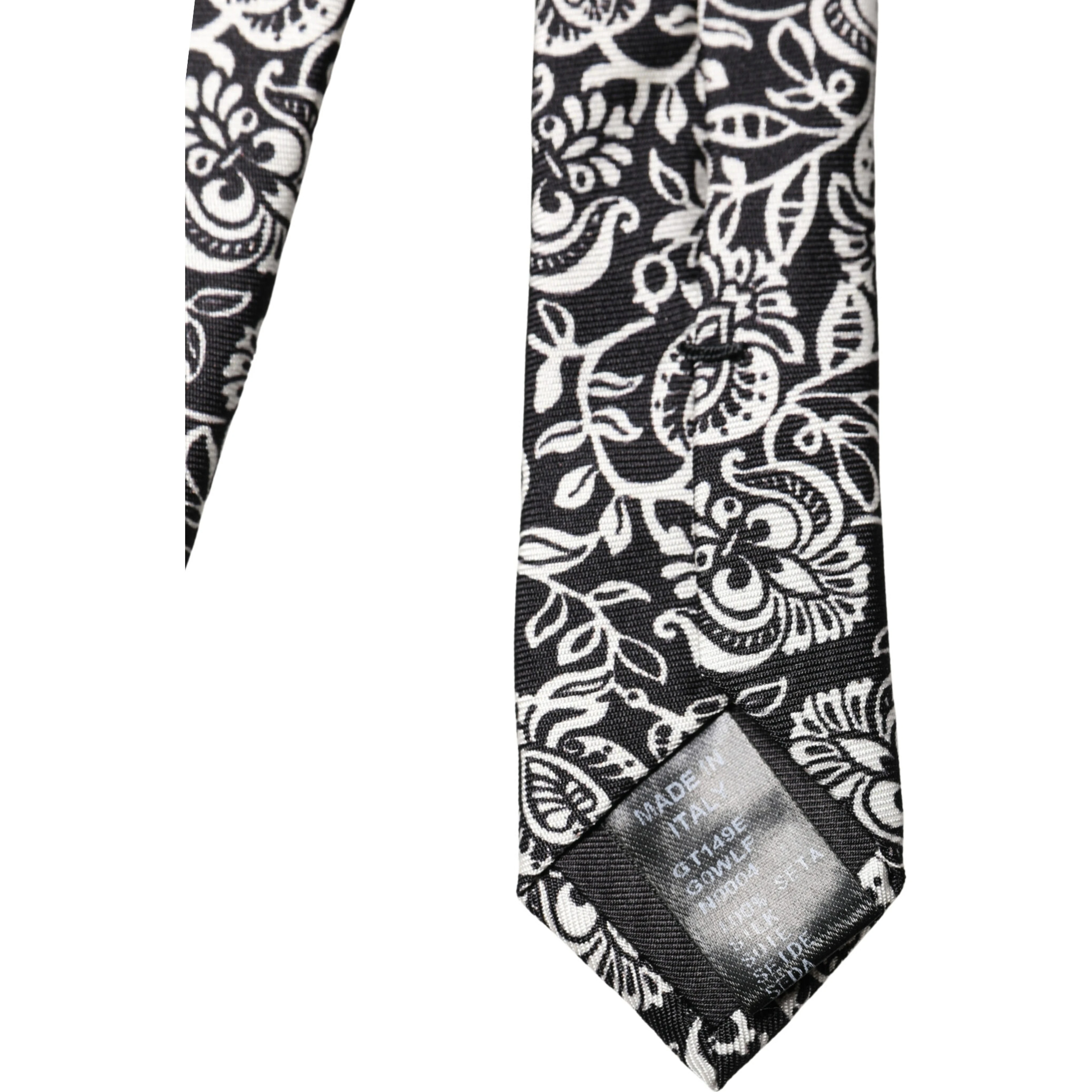 Black White Floral Fantasy Silk Adjustable Necktie Tie