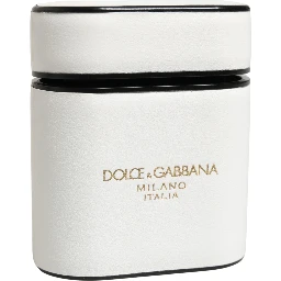 White Calf Leather Logo Print Flip Holder  Airpods Case