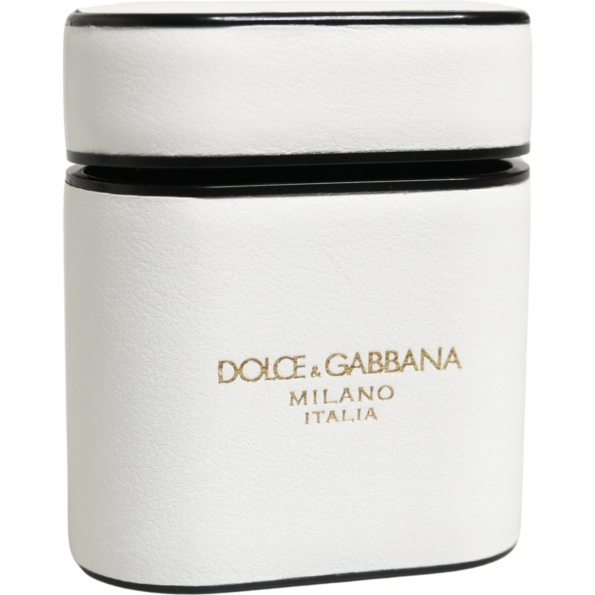 White Calf Leather Logo Print Flip Holder  Airpods Case