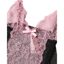 Black Pink Floral Lace Lingerie Top Underwear