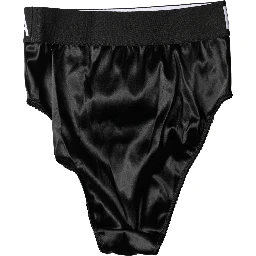 Black Satin High-Waist Brief Logo Women Underwear