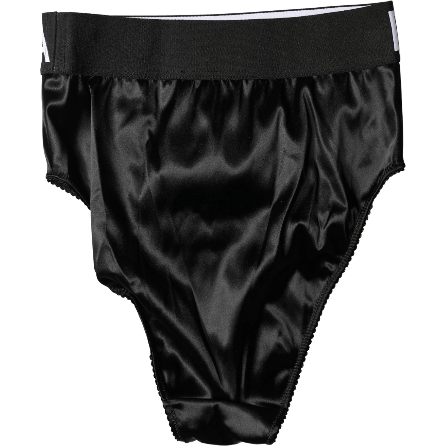 Black Satin High-Waist Brief Logo Women Underwear