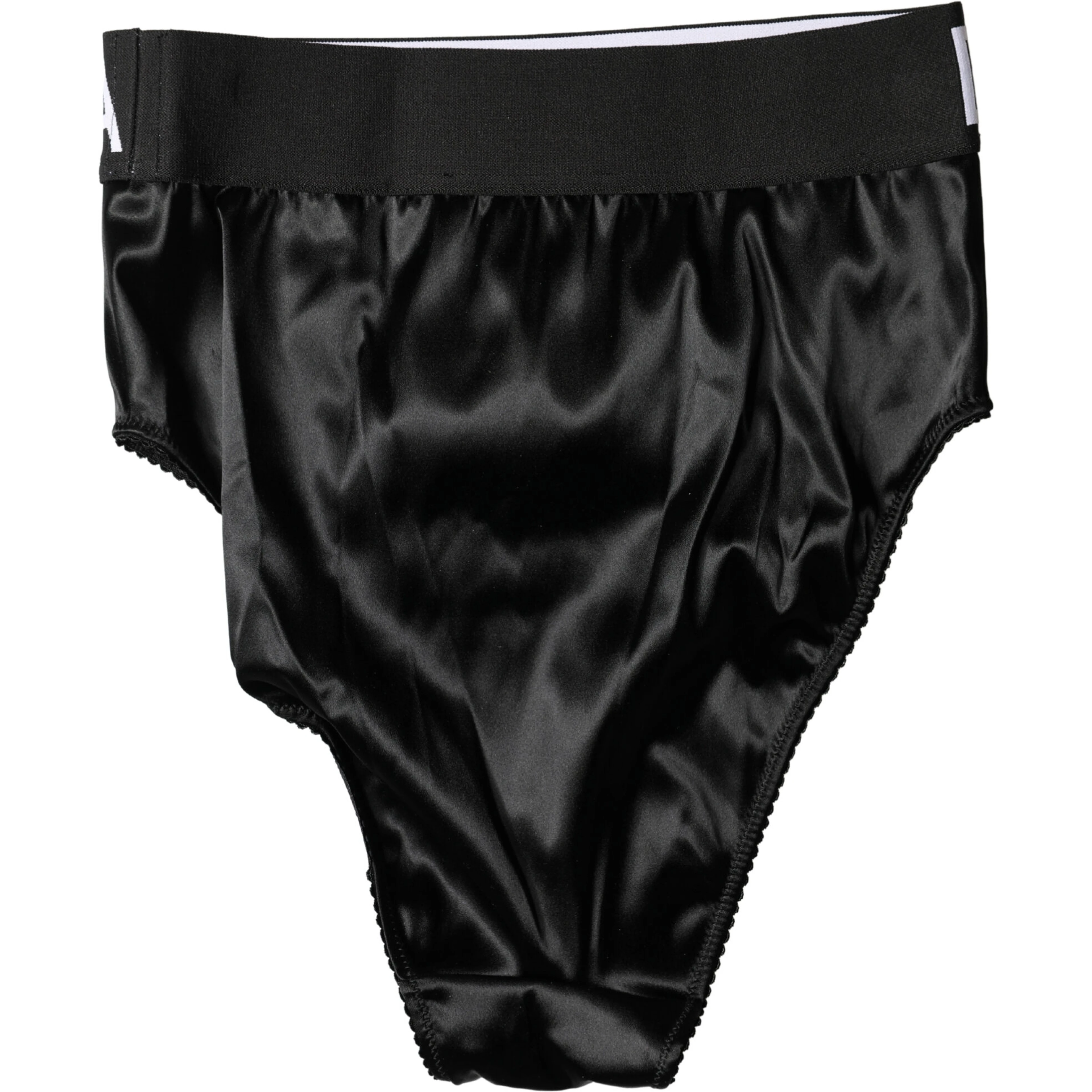 Black Satin High-Waist Brief Logo Women Underwear