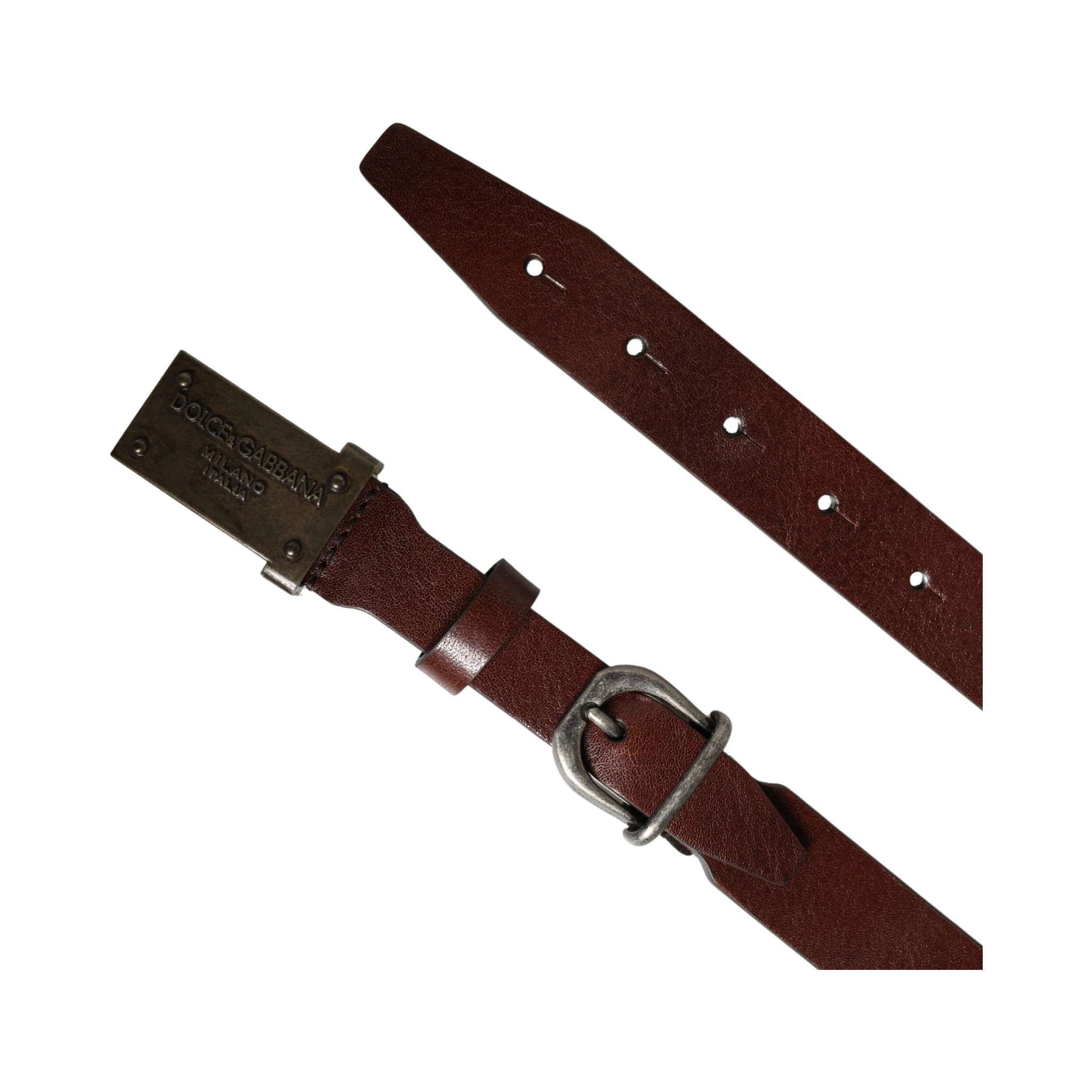 Brown Leather Logo Metal Buckle Men Belt