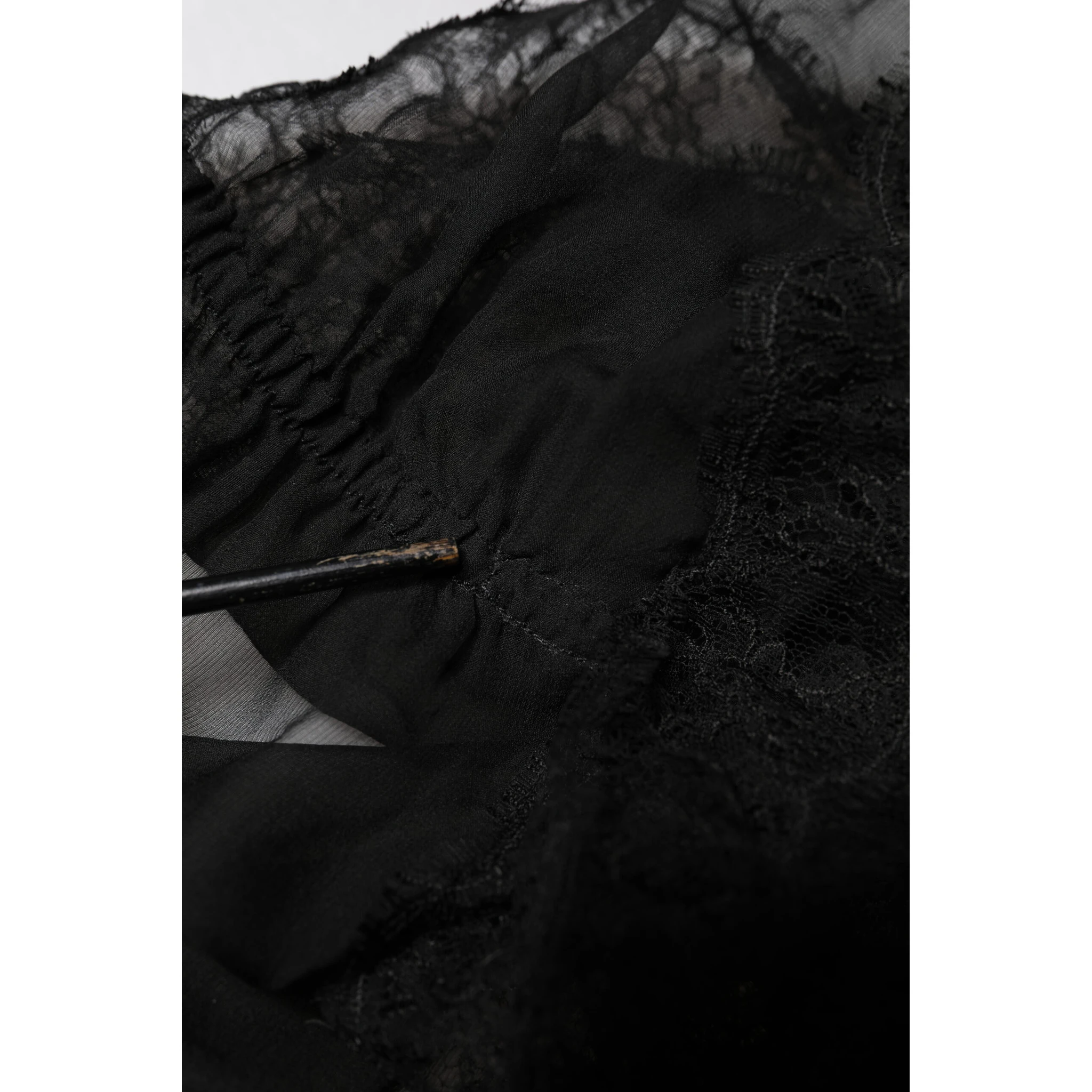 Black Silk Floral Lace Lingerie Top Underwear