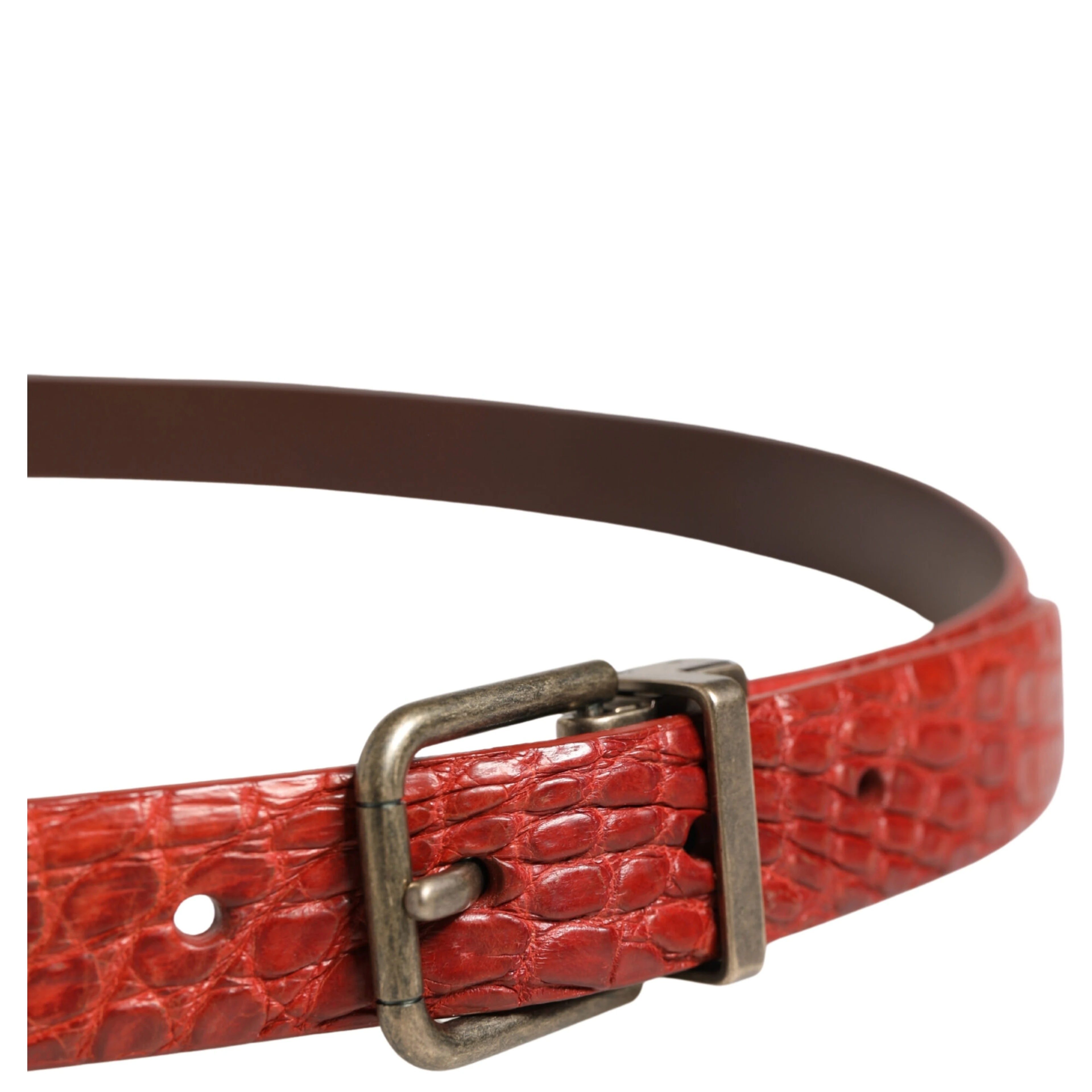 Red Leather Gold Tone Metal Buckle Men Belt