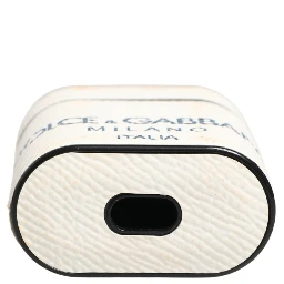 White Calf Leather Logo Flip Holder Strap Airpods Case