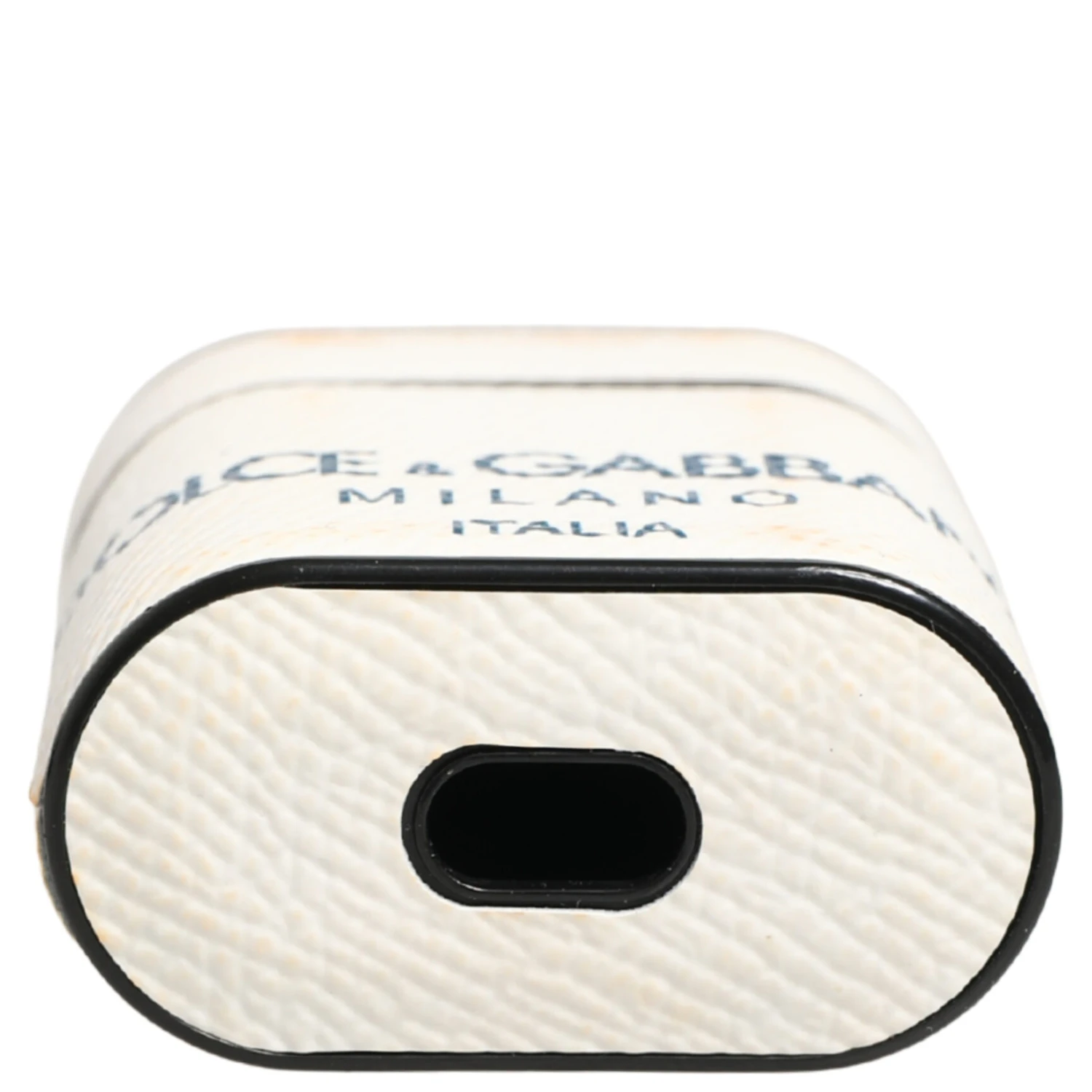 White Calf Leather Logo Flip Holder Strap Airpods Case