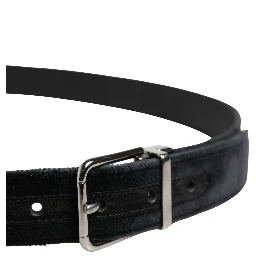 Black Suede Silver Tone Metal Buckle Men Belt