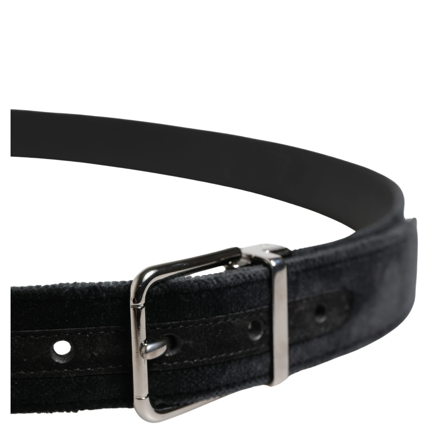 Black Suede Silver Tone Metal Buckle Men Belt