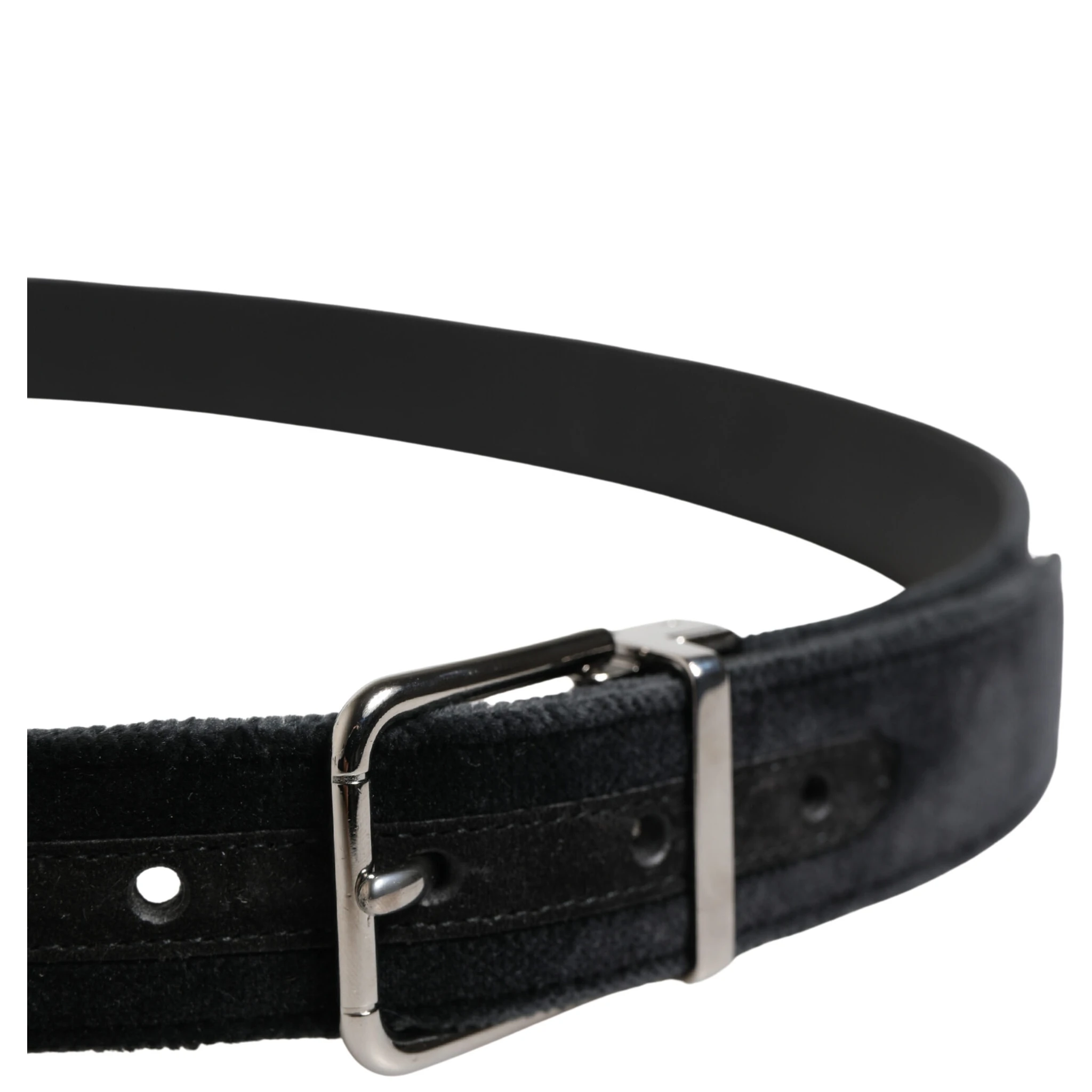 Black Suede Silver Tone Metal Buckle Men Belt