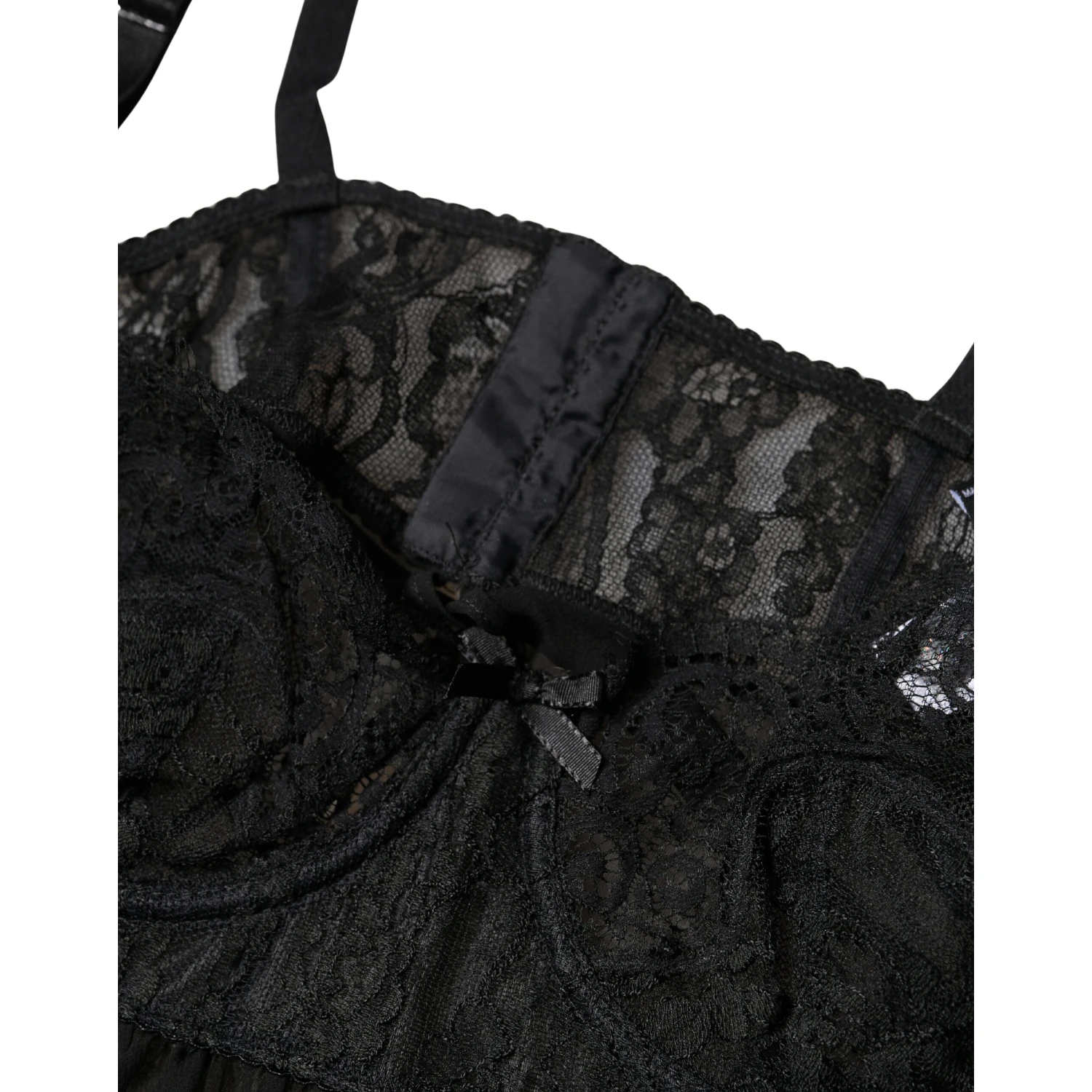 Black Silk Floral Lace Lingerie Top Underwear