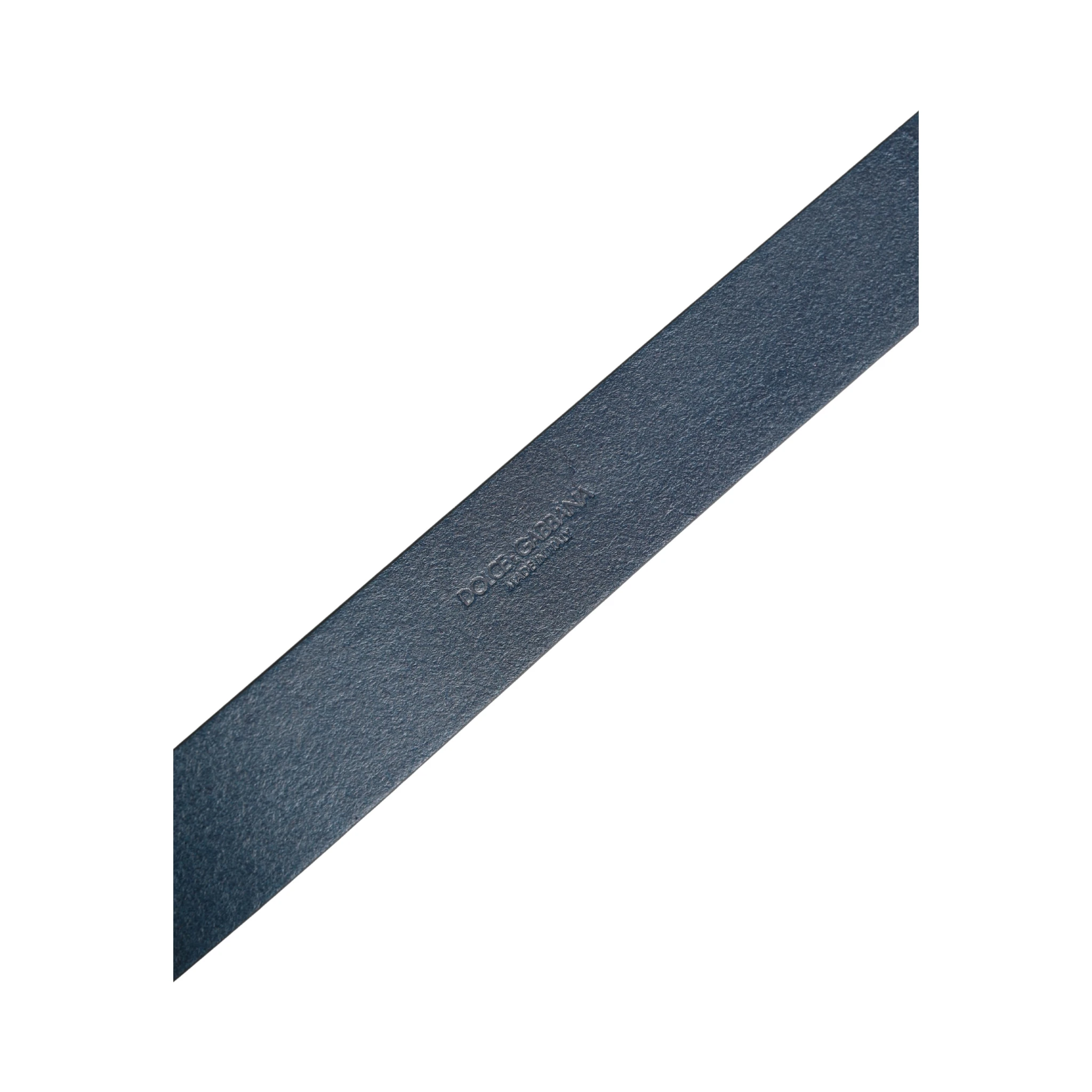 Blue Leather Logo Metal Buckle Men Belt