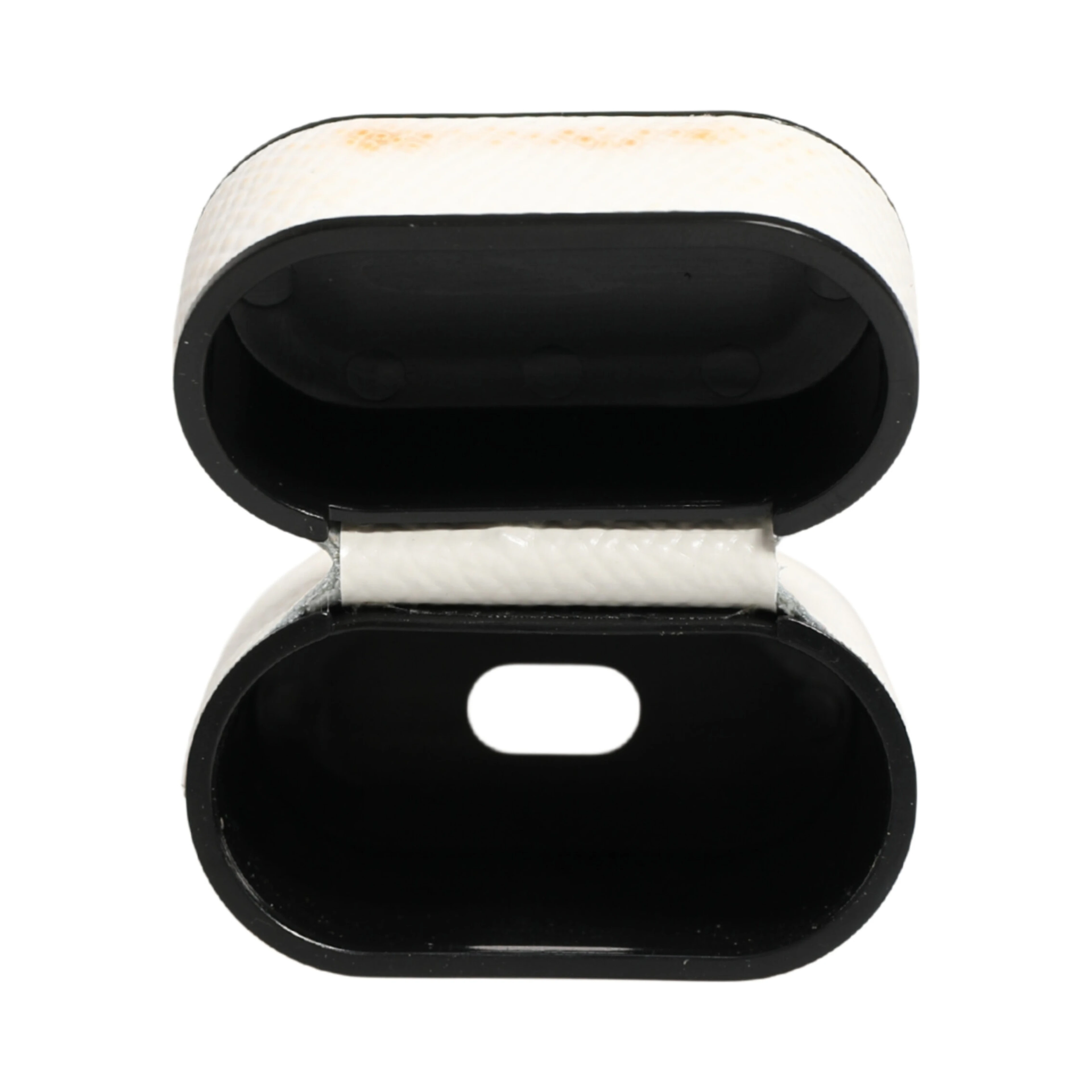 White Calf Leather Logo Flip Holder Strap Airpods Case