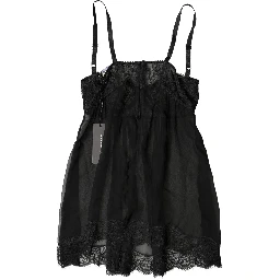 Black Silk Floral Lace Lingerie Top Underwear