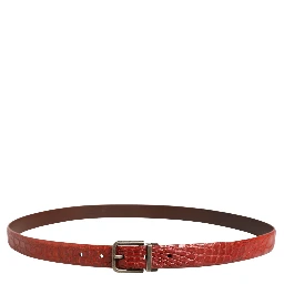 Red Leather Gold Tone Metal Buckle Men Belt
