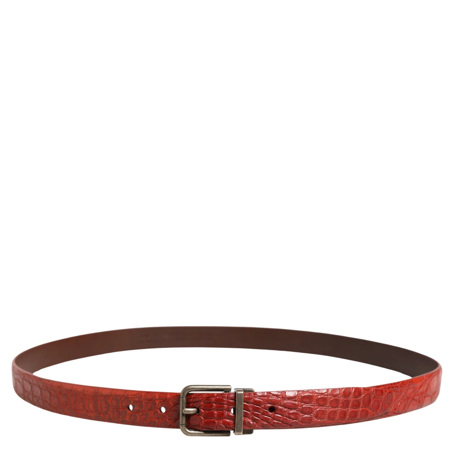 Red Leather Gold Tone Metal Buckle Men Belt