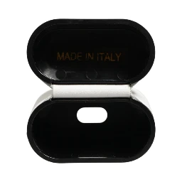 White Calf Leather Logo Print Flip Holder  Airpods Case