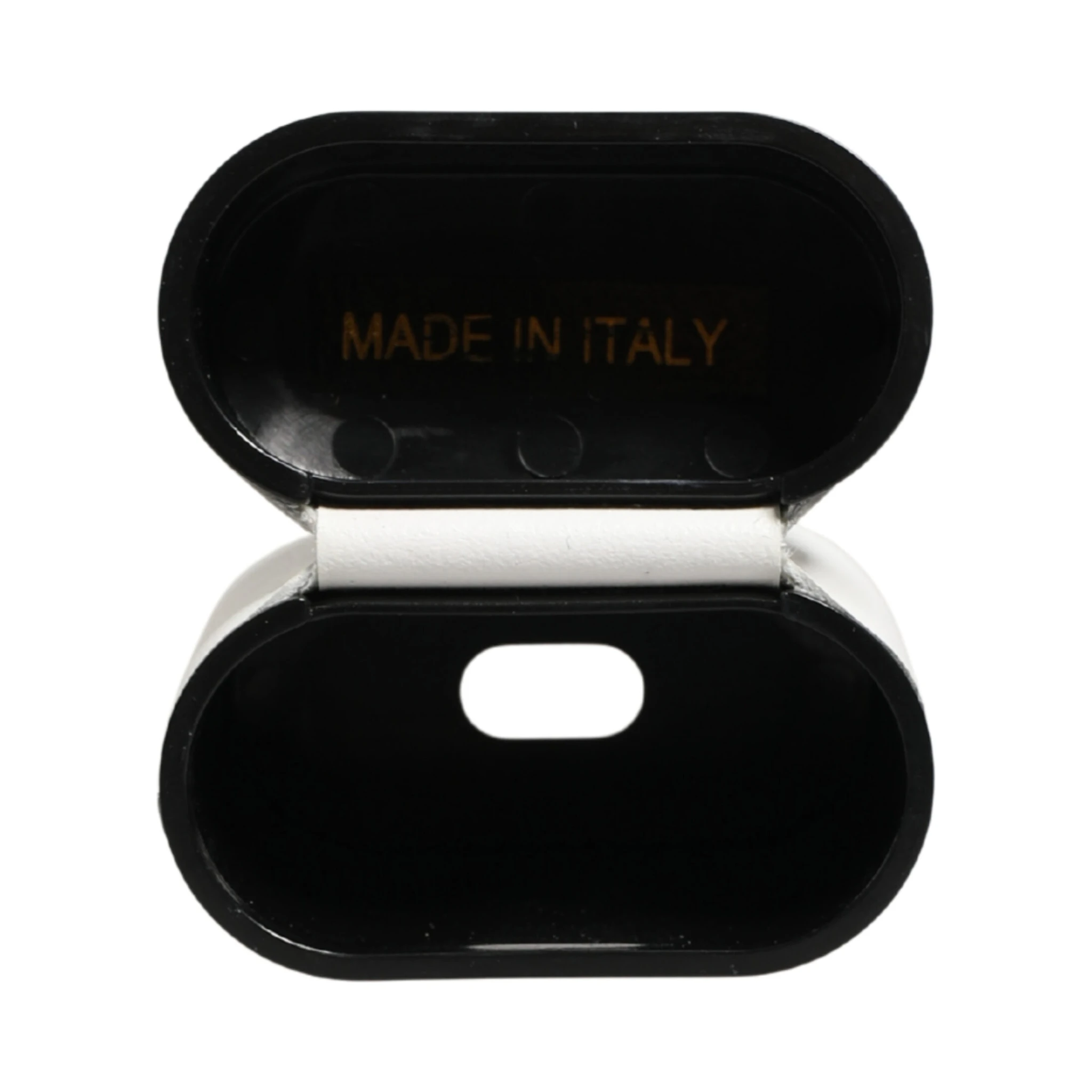 White Calf Leather Logo Print Flip Holder  Airpods Case