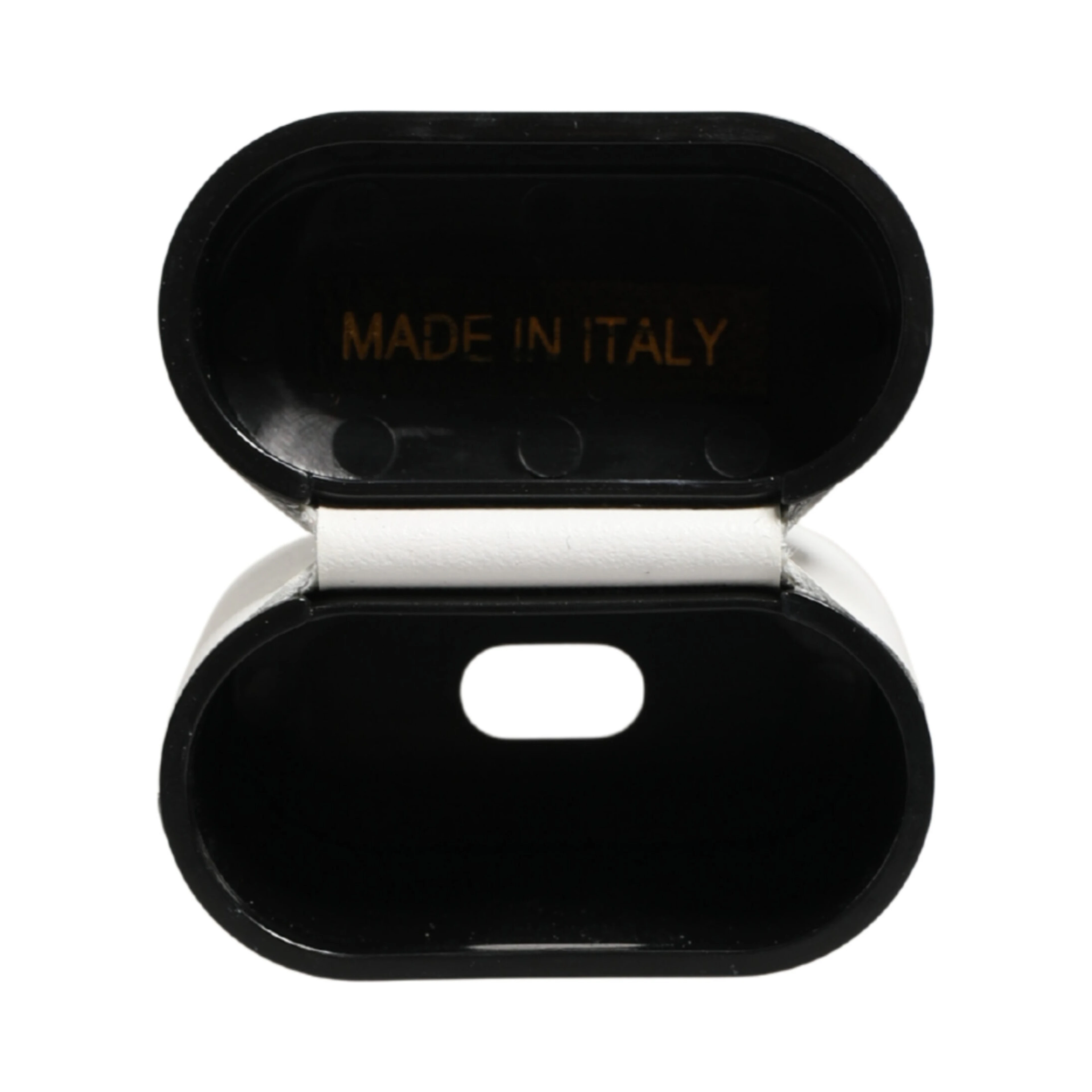 White Calf Leather Logo Print Flip Holder  Airpods Case
