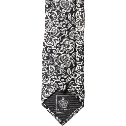 Black White Floral Fantasy Silk Adjustable Necktie Tie