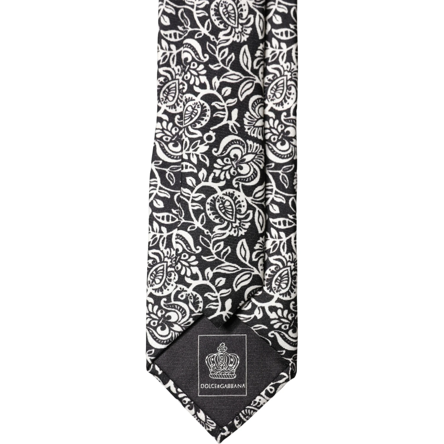 Black White Floral Fantasy Silk Adjustable Necktie Tie