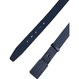 Blue Leather Logo Metal Buckle Men Belt