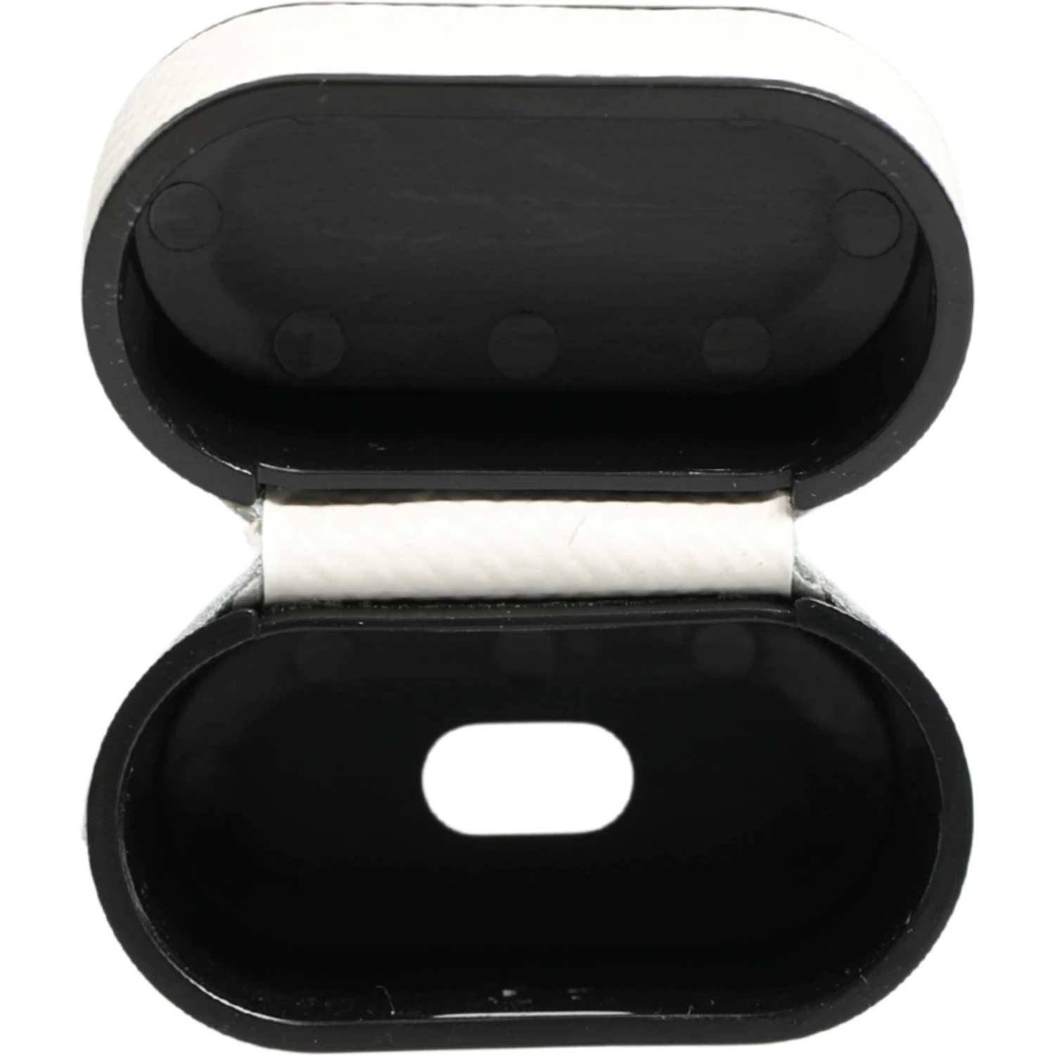 White Calf Leather Logo Flip Holder Strap Airpods Case