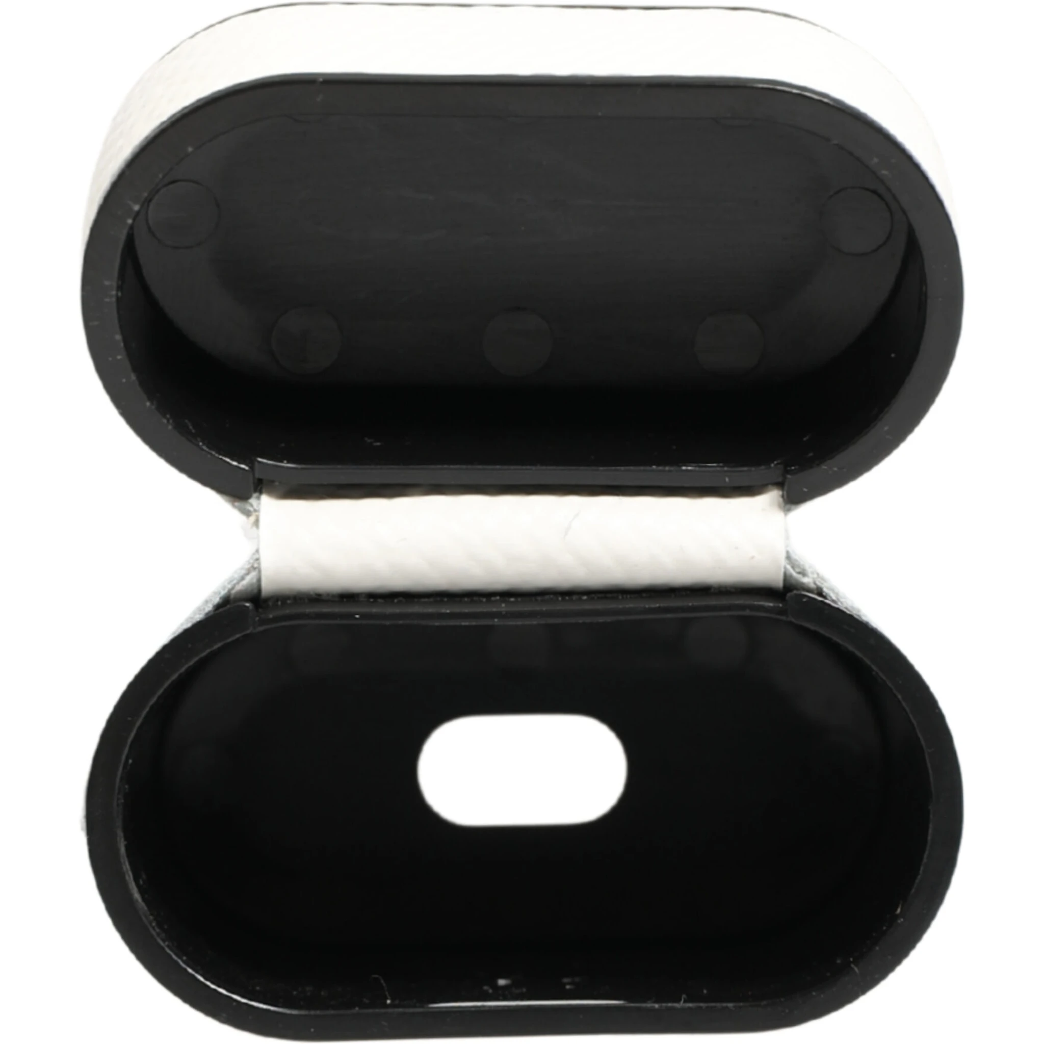 White Calf Leather Logo Flip Holder Strap Airpods Case
