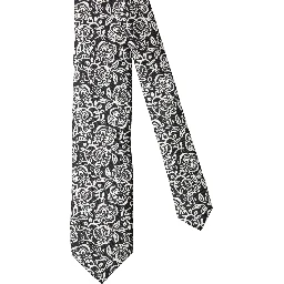 Black White Floral Fantasy Silk Adjustable Necktie Tie