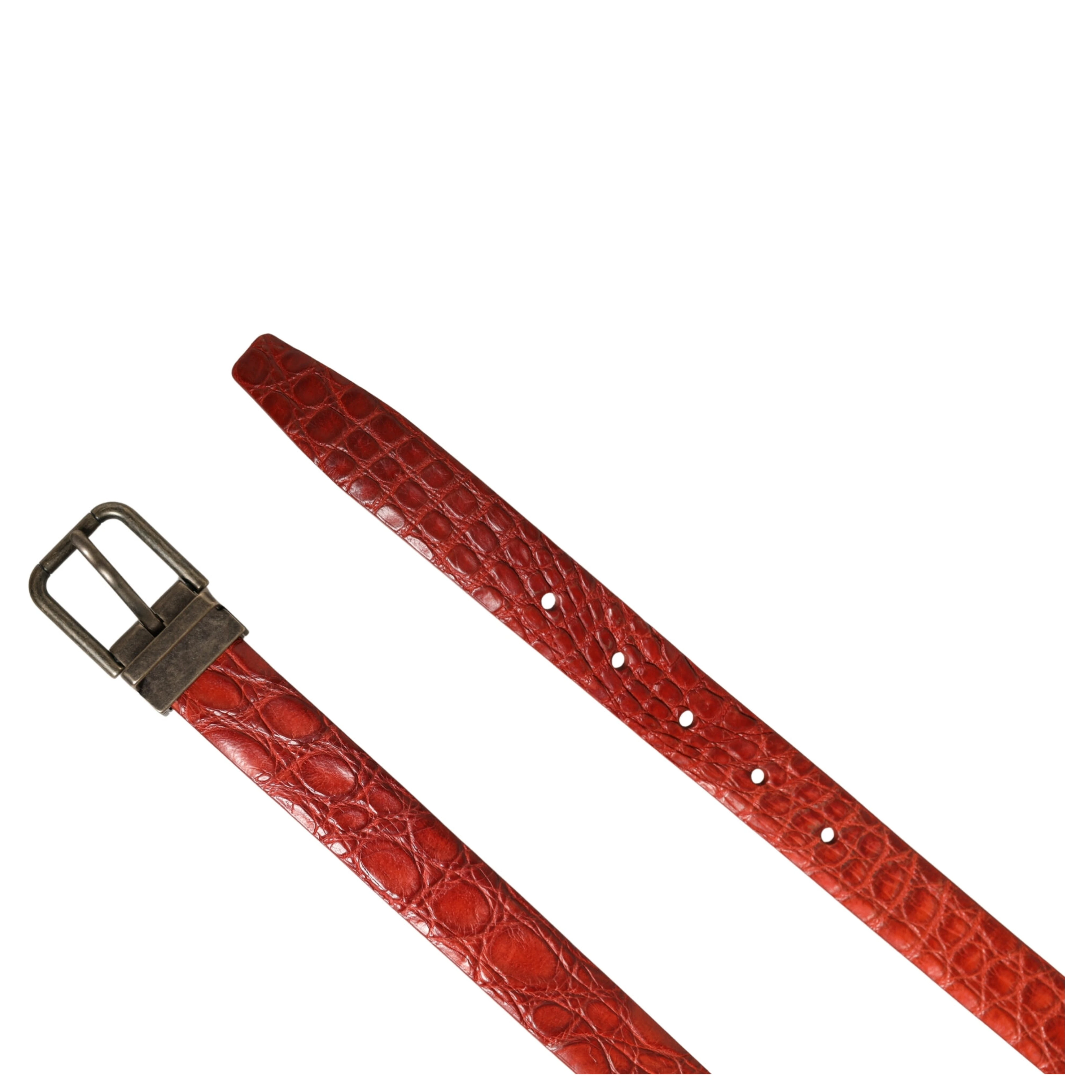 Red Leather Gold Tone Metal Buckle Men Belt
