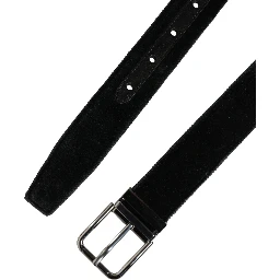 Black Suede Silver Tone Metal Buckle Men Belt