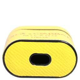 Yellow Calf Leather Logo Flip Holder Strap Airpods Case