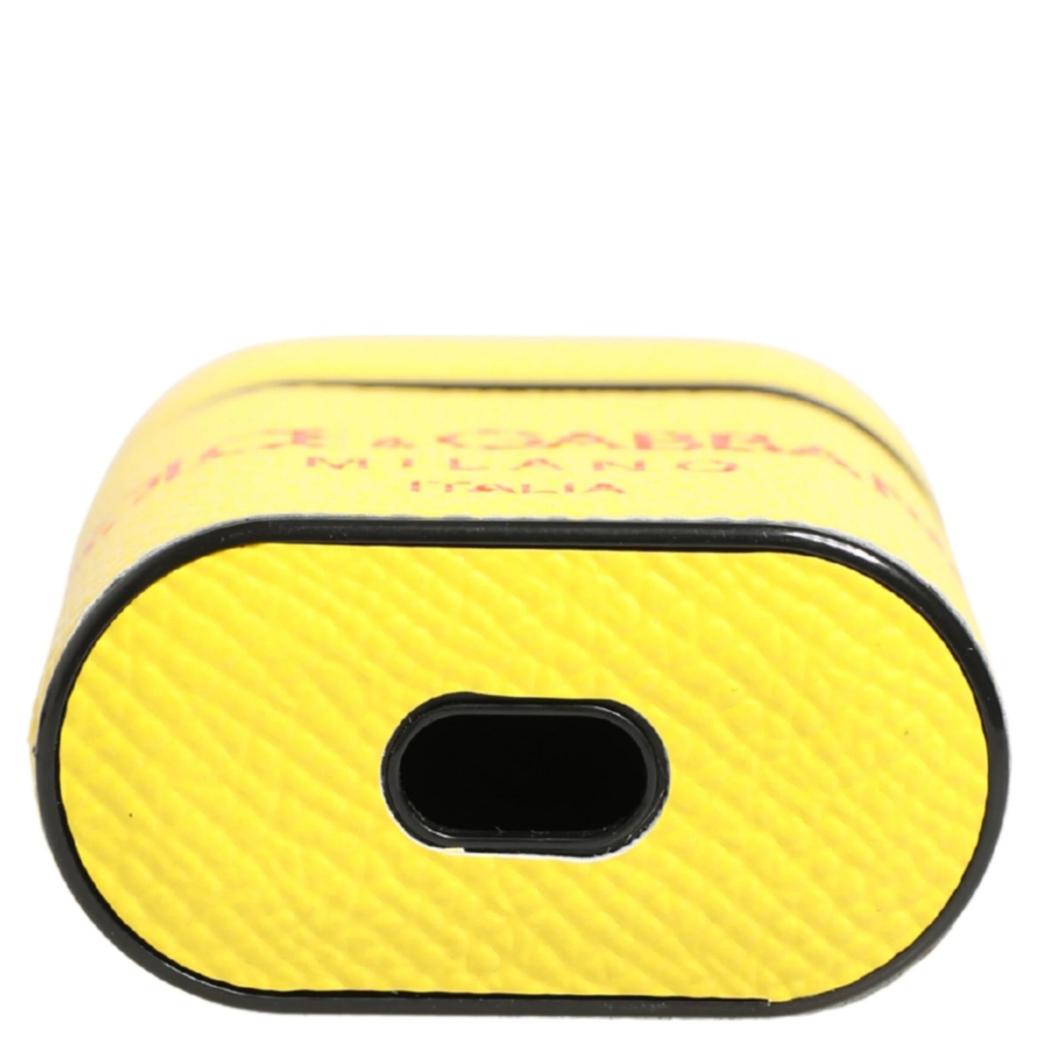 Yellow Calf Leather Logo Flip Holder Strap Airpods Case