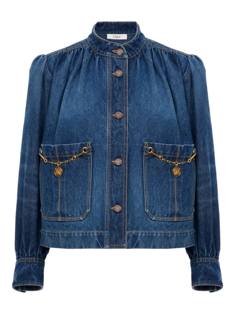 GIACCA ARRICCIATA A COLLO ALTO IN DENIM