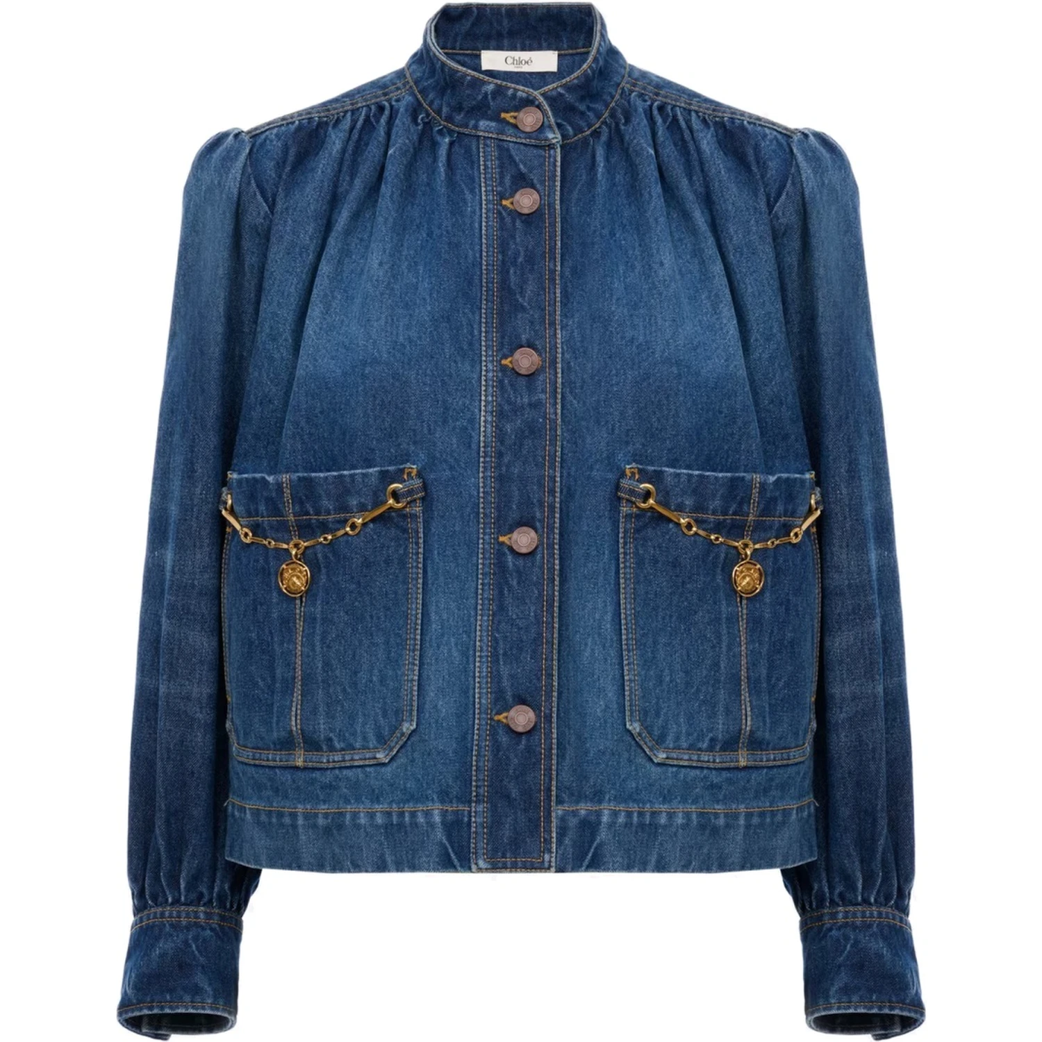 GIACCA ARRICCIATA A COLLO ALTO IN DENIM