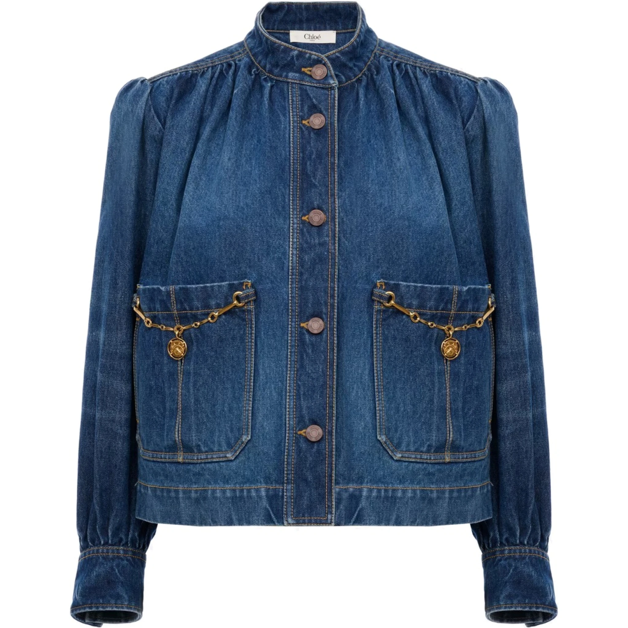 GIACCA ARRICCIATA A COLLO ALTO IN DENIM
