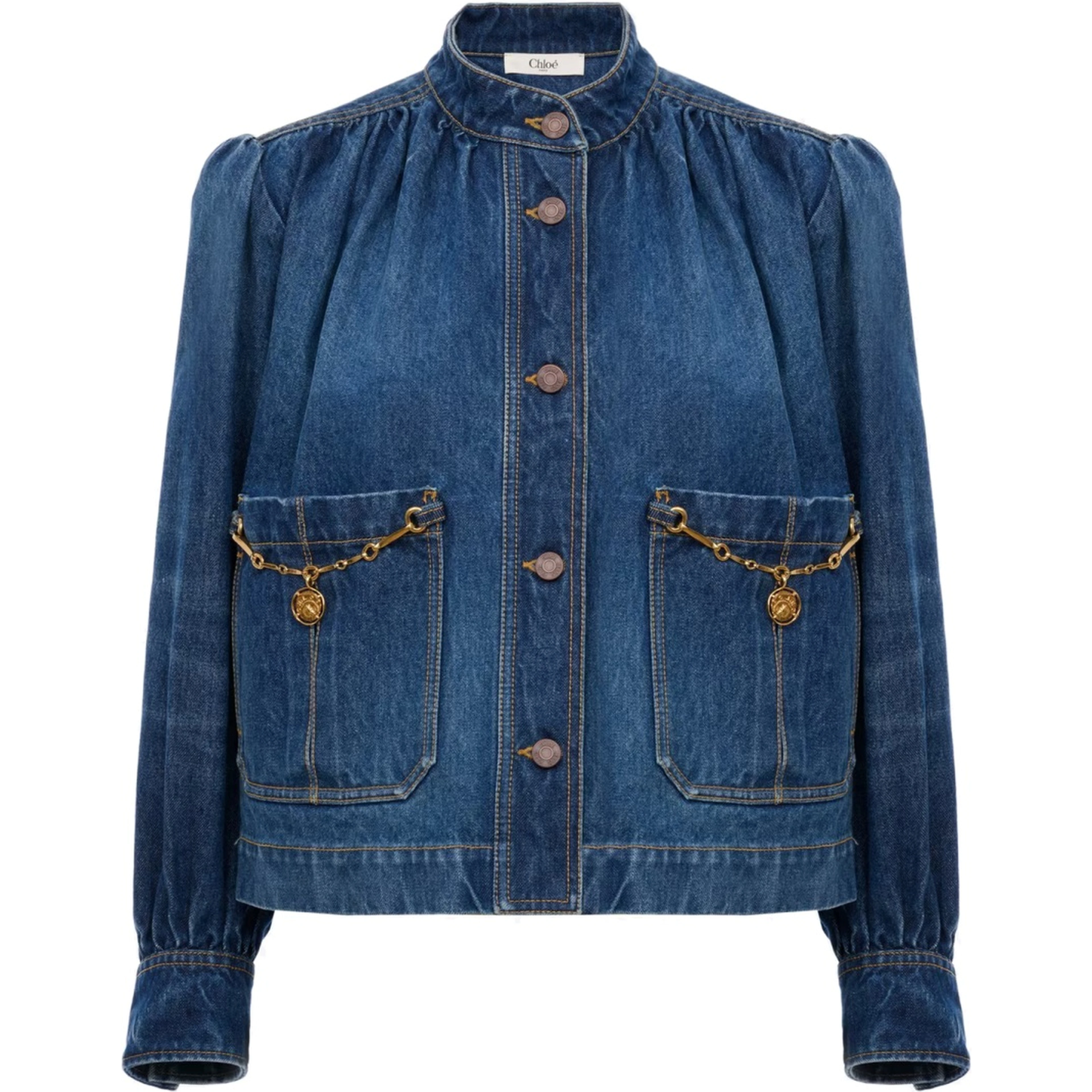 GIACCA ARRICCIATA A COLLO ALTO IN DENIM