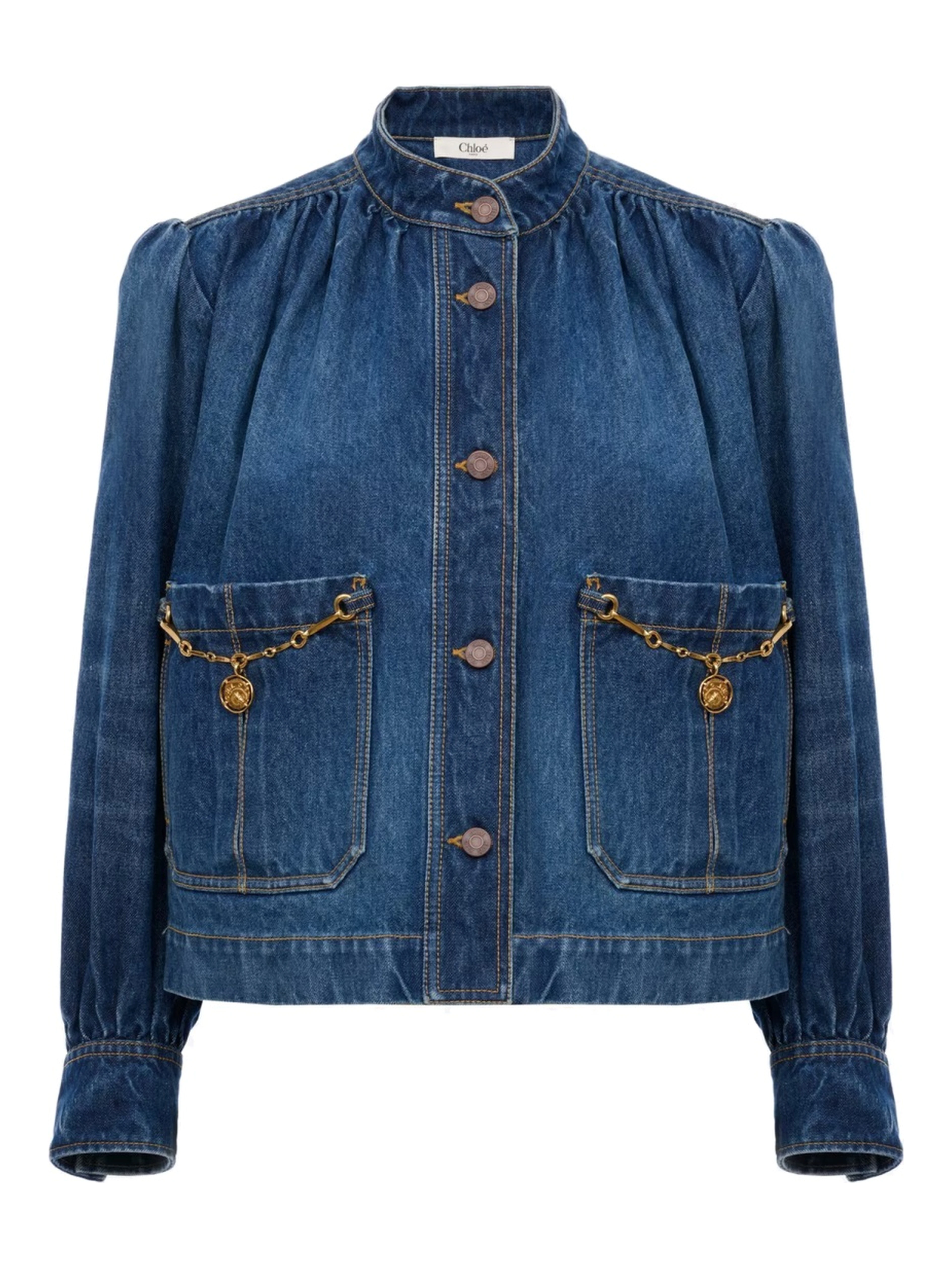 GIACCA ARRICCIATA A COLLO ALTO IN DENIM