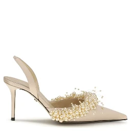 Beige Silk High Heel Pumps