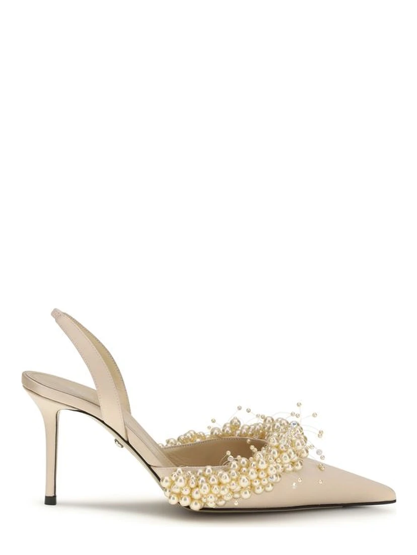 Beige Silk High Heel Pumps