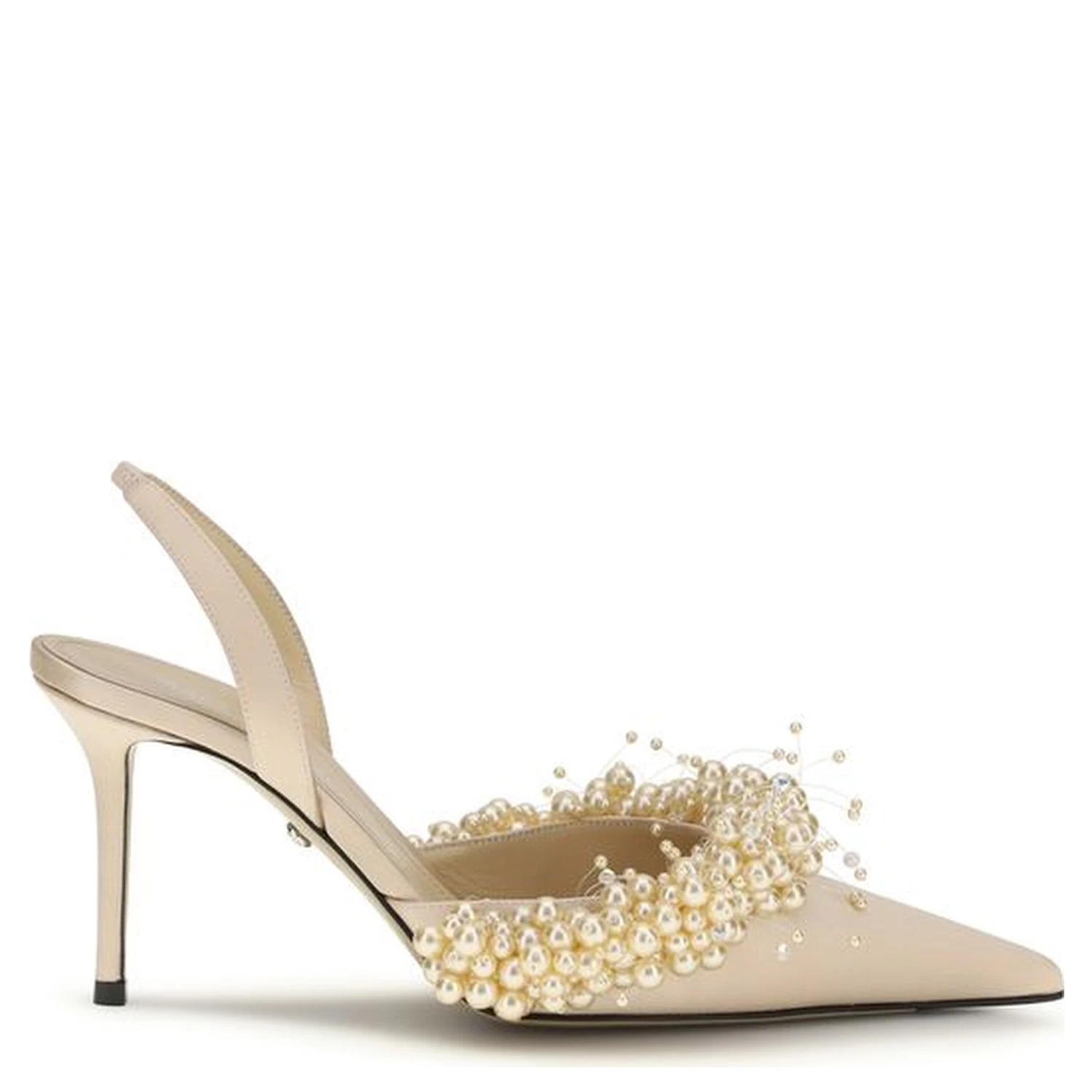 Beige Silk High Heel Pumps