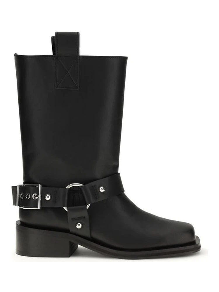 حذاء بوت أسود من جلد العجل من ماركة بوس توروس برباط