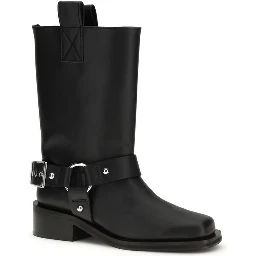 حذاء بوت أسود من جلد العجل من ماركة بوس توروس برباط