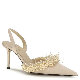 Beige Silk High Heel Pumps