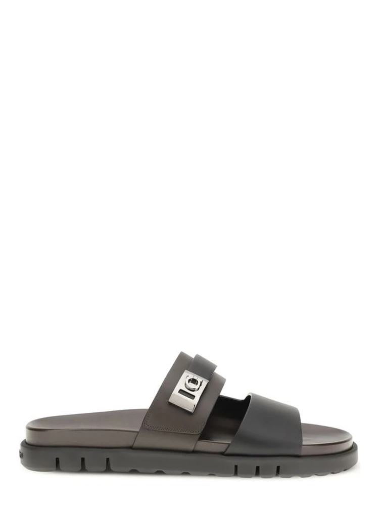 Black Calf Leather Bos Taurus Strap-On Sandals