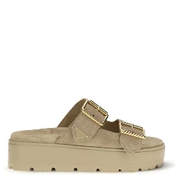 Beige Calf Leather Bos Taurus Platform Sandals